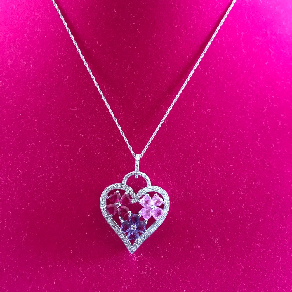 Sterling silver 925 gemstone heart necklace new